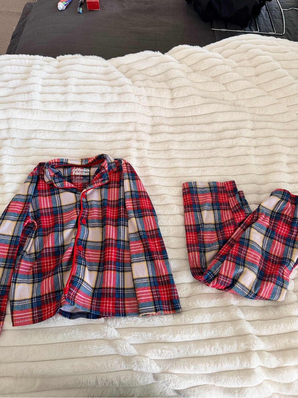 adidas Red Blue Plaid Kids Two-Piece Pajama Set